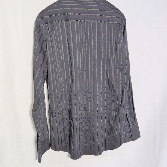 Men's Black shiny Striped Shirt by 7 Diamonds sz L - Picture 4 of 5